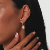 14k Illusion Setting Baguette Diamond Dangling Hoop Earrings