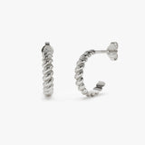 14k Braided 3MM Twist Earrings 14K White Gold Ferkos Fine Jewelry