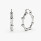 14k Beaded Tube Hoop Earrings 14K White Gold Ferkos Fine Jewelry