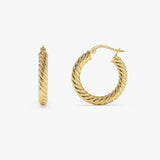 14k Gold Twist Rope Hoop Earrings 25MM  Ferkos Fine Jewelry
