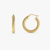 14k Gold Twist Rope Hoop Earrings 25MM Ferkos Fine Jewelry