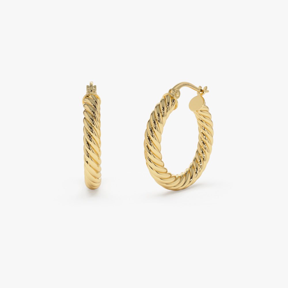 14k Gold Twist Rope Hoop Earrings 25MM 14K Gold Ferkos Fine Jewelry