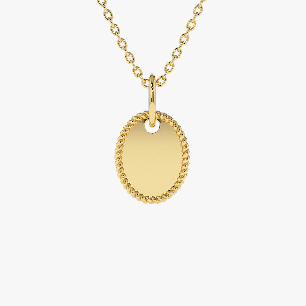 14k Mini Oval Initial Tag with Twist Rope 14K Gold Ferkos Fine Jewelry
