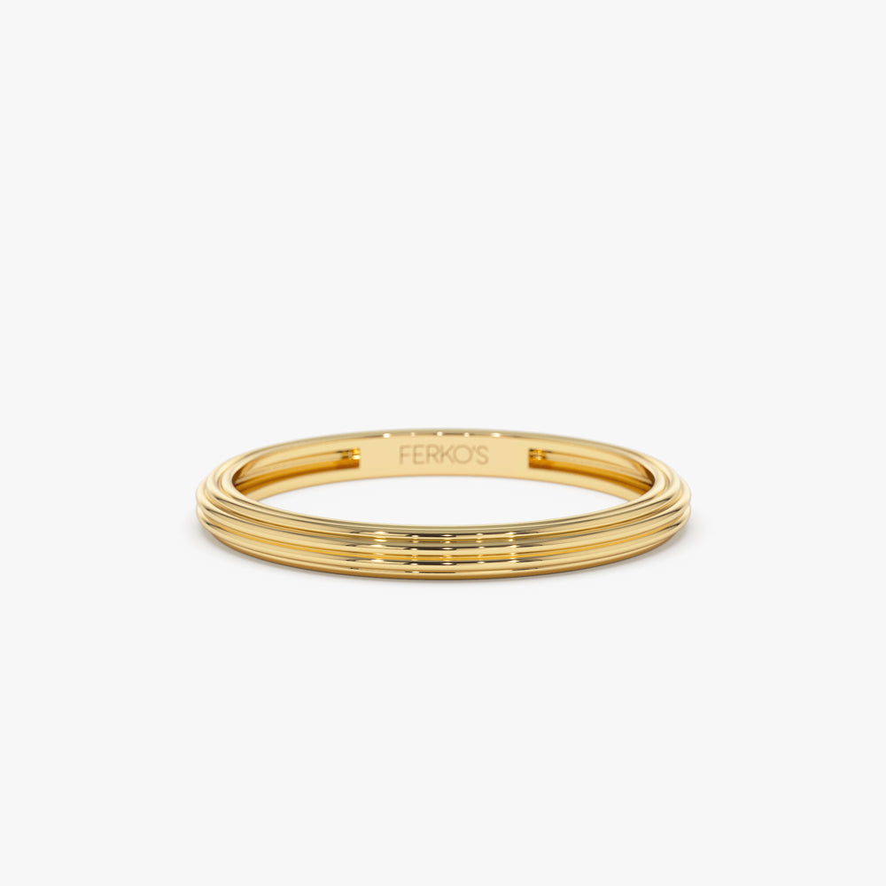 14k Unique Multi Lined 2MM Gold Ring 14K Gold Ferkos Fine Jewelry
