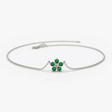 14K Emerald and Diamond Flower Charm Bracelet 14K White Gold Ferkos Fine Jewelry