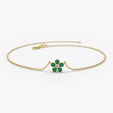 14K Emerald and Diamond Flower Charm Bracelet 14K Gold Ferkos Fine Jewelry