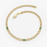 14k Gold Cuban Link Bracelet w/ Bezel Setting Emerald 3 Emeralds Ferkos Fine Jewelry