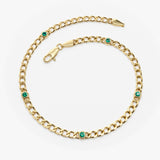14k Gold Cuban Link Bracelet w/ Bezel Setting Emerald 5 Emeralds Ferkos Fine Jewelry