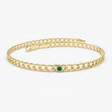 14k Gold Cuban Link Bracelet w/ Bezel Setting Emerald  Ferkos Fine Jewelry