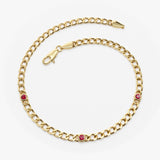 14k Gold Cuban Link Bracelet w/ Bezel Setting Ruby 3 Ruby Ferkos Fine Jewelry