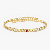 14k Gold Cuban Link Bracelet w/ Bezel Setting Ruby  Ferkos Fine Jewelry