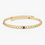 14k Gold Cuban Link Bracelet w/ Bezel Setting Sapphire  Ferkos Fine Jewelry