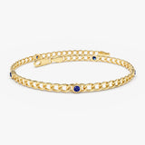 14k Gold Cuban Link Bracelet w/ Bezel Setting Sapphire Ferkos Fine Jewelry