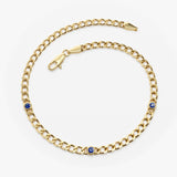 14k Gold Cuban Link Bracelet w/ Bezel Setting Sapphire 3 Sapphires Ferkos Fine Jewelry