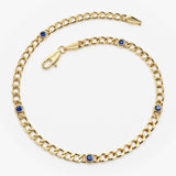 14k Gold Cuban Link Bracelet w/ Bezel Setting Sapphire 5 Sapphires Ferkos Fine Jewelry