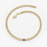 14k Gold Cuban Link Bracelet w/ Bezel Setting Sapphire Ferkos Fine Jewelry