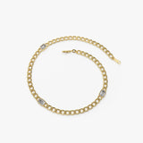 14K Gold Cuban Link Bracelet w/ Emerald Cut Diamond 3 Diamonds Ferkos Fine Jewelry