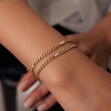 14K Gold Cuban Link Bracelet w/ Emerald Cut Diamond Ferkos Fine Jewelry