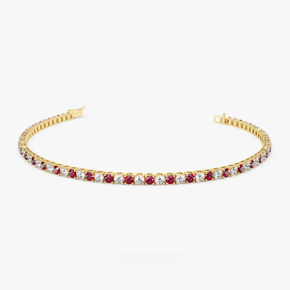 14k Prong Setting Diamond and Ruby Tennis Bracelet 14K Gold Ferkos Fine Jewelry