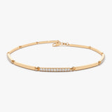 14k Solid Gold & Pave Diamond Bar Bracelet 14K Rose Gold Ferkos Fine Jewelry
