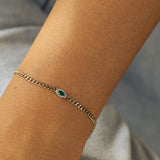 14k 2MM Curb Link Marquise Emerald Bracelet Ferkos Fine Jewelry