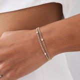 14k 2MM Curb Link Bracelet w/ Heart Shape Solitaire Round Diamonds Ferkos Fine Jewelry