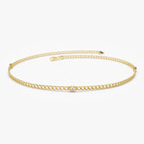 14k 2MM Curb Link Bracelet w/ Heart Shape Solitaire Round Diamonds 3 Diamonds Ferkos Fine Jewelry