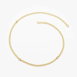 14k 2MM Curb Link Bracelet w/ Heart Shape Solitaire Round Diamonds Ferkos Fine Jewelry