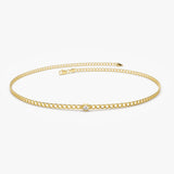 14k 2MM Curb Link Bracelet w/ Heart Shape Solitaire Round Diamonds 1 Diamond Ferkos Fine Jewelry