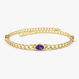 14k Cuban Link Bracelet w/ Bezel Setting Amethyst Ferkos Fine Jewelry