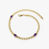 14k Cuban Link Bracelet w/ Bezel Setting Amethyst 3 Amethysts Ferkos Fine Jewelry