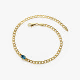 14k Cuban Link Bracelet w/ Bezel Setting London Blue Topaz 1 London Blue Topaz Ferkos Fine Jewelry