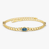 14k Cuban Link Bracelet w/ Bezel Setting London Blue Topaz Ferkos Fine Jewelry