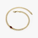 14k Cuban Link Bracelet w/ Bezel Setting Garnet 1 Garnet Ferkos Fine Jewelry