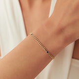 14k Gold Cuban Link Bracelet w/ Bezel Setting Sapphire Ferkos Fine Jewelry