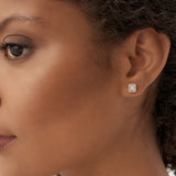 14k Baguette and Round Diamond Studs Halo Setting Ferkos Fine Jewelry