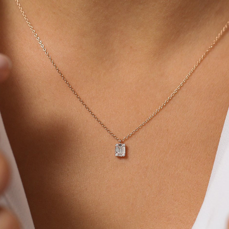 Baguette diamond necklace real Clearance