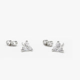 14K Gold Prong Setting Diamond Trio Tiny Stud Earrings 14K White Gold Ferkos Fine Jewelry