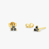 14K Gold Tiny Black Diamond Trio Stud Earrings 14K Gold Ferkos Fine Jewelry