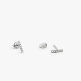 14K Gold Diamond Bar Stud Earrings 14K White Gold Ferkos Fine Jewelry