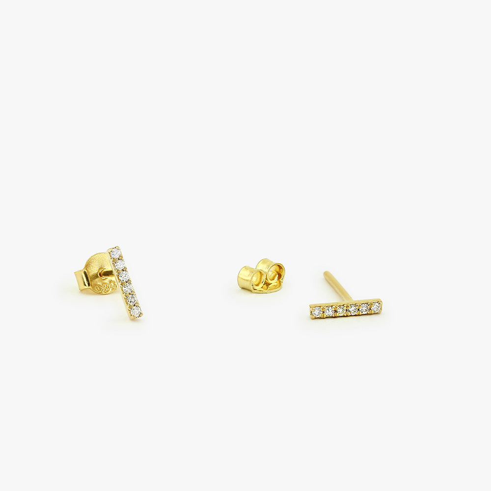 14K Gold Diamond Bar Stud Earrings