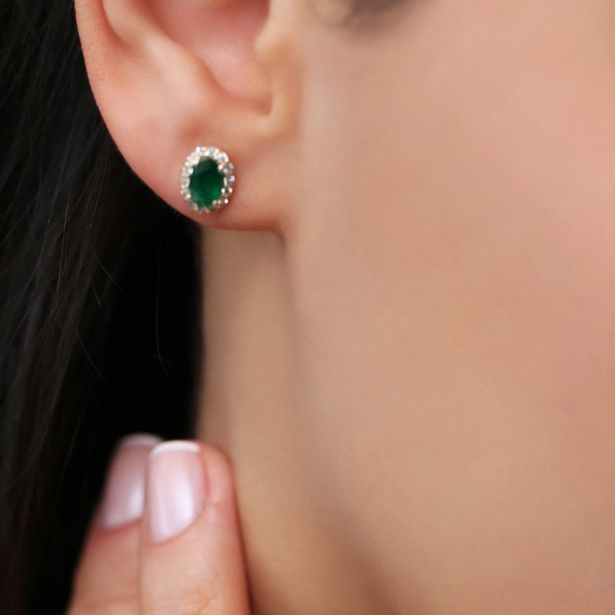 14k Gold Oval Cut Emerald Diamond Earrings – Ferkos Fine Jewelry