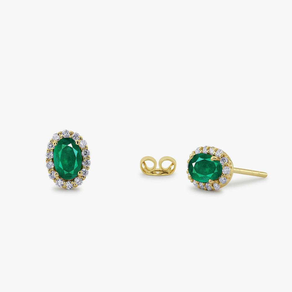 14k Gold Oval Cut Emerald Diamond Earrings 14K Gold Ferkos Fine Jewelry