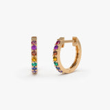14K Gold Multi Color Huggie Hoop Earrings 14K Rose Gold Ferkos Fine Jewelry