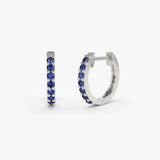 14K Gold Sapphire Huggie Hoop Earrings 14K White Gold Ferkos Fine Jewelry