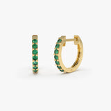 14K Gold Emerald Huggie Hoop Earrings 14K Gold Ferkos Fine Jewelry
