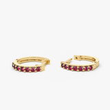14K Gold Ruby Huggie Hoop Earrings Ferkos Fine Jewelry