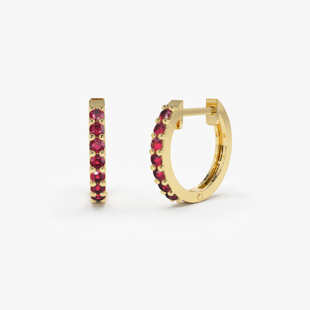 14K Gold Ruby Huggie Hoop Earrings 14K Gold Ferkos Fine Jewelry