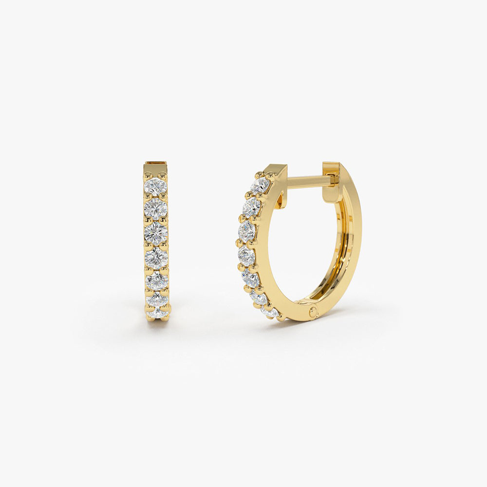 14K Gold Diamond Hoop Earrings 14K Gold