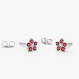 14K Ruby and Diamond Flower Studs 14K White Gold Ferkos Fine Jewelry